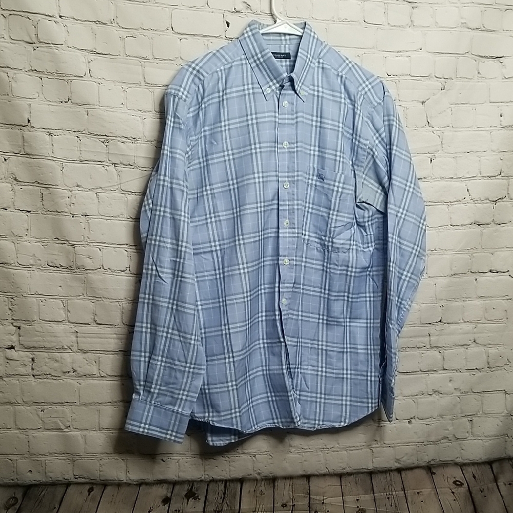 Burberry Light Blue Plaid Buttondown Shirt Medium